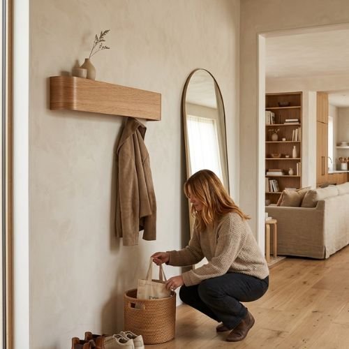 Porte manteau mural bois déco épurée