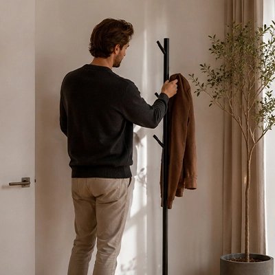 Porte manteau sur pied noir s'adapte à votre décoration